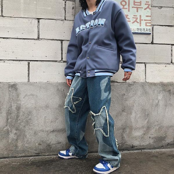 men's jeans trendy with five pointed star ruffian and smart cloth, Blue 
men's jeans trendy with five pointed star ruffian and smart cloth, Blue