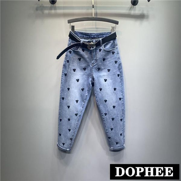 women's jeans korean 2021 spring summer embroidery cartoon students loose casual harem pants high street high-waisted trousers, Blue
women's jeans korean 2021 spring summer embroidery cartoon students loose casual harem pants high street high-waisted trousers, Blue