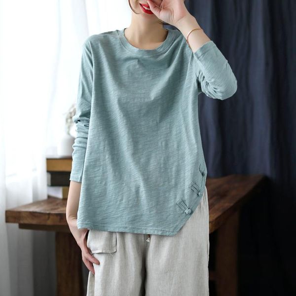 simple solid color t-shirt women spring autumn bamboo cotton retro side buckle loose pullover chinese style female women's, White
simple solid color t-shirt women spring autumn bamboo cotton retro side buckle loose pullover chinese style female women's, White