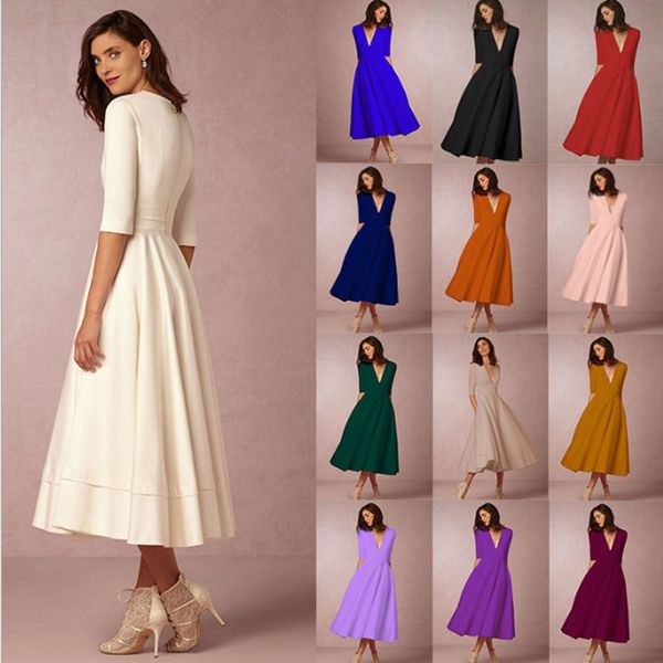 2019 high end autumn winter new deep v medium sleeve dress medium length dress, Black;gray
2019 high end autumn winter new deep v medium sleeve dress medium length dress, Black;gray