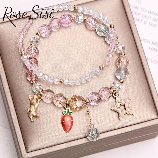 charm bracelets rose sisi korean fresh style summer travel popcorn crystal bracelet female student radish pendant for women, Golden;silver
charm bracelets rose sisi korean fresh style summer travel popcorn crystal bracelet female student radish pendant for women, Golden;silver
