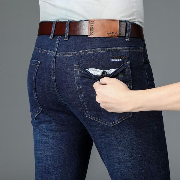 men's jeans vrokino brand business casual for autumn and winter mid-waist straight stretch denim trousers, Blue
men's jeans vrokino brand business casual for autumn and winter mid-waist straight stretch denim trousers, Blue