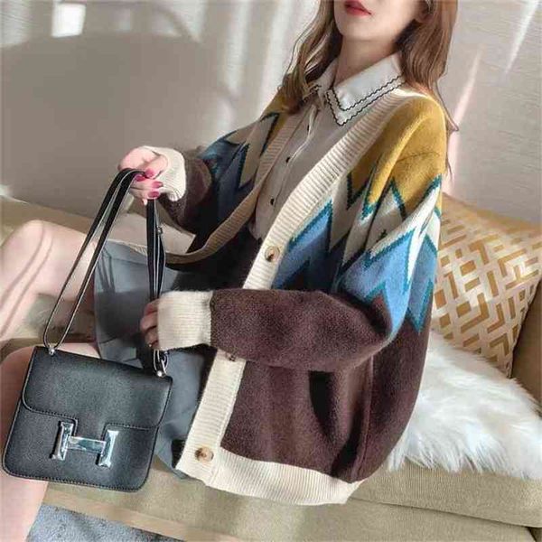 women knitted fashion loose sweater spring autumn v-neck long sleeve single breasted argyle harajuku female cardigan 210427, White;black
women knitted fashion loose sweater spring autumn v-neck long sleeve single breasted argyle harajuku female cardigan 210427, White;black
