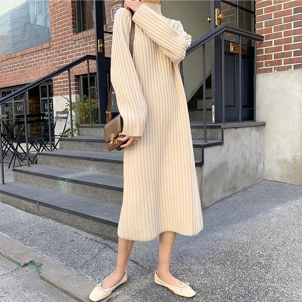 korean chic long sleeve ribbed knitted dress women autumn winter casual midi turtleneck sweater dresses ladies robe pull, Black;gray
korean chic long sleeve ribbed knitted dress women autumn winter casual midi turtleneck sweater dresses ladies robe pull, Black;gray