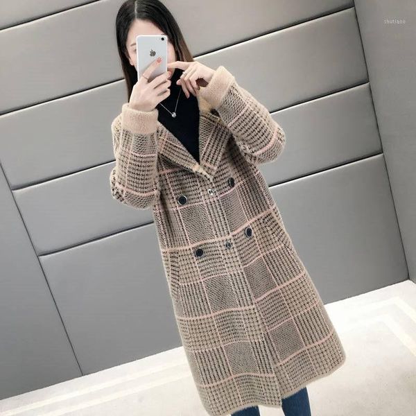 women's wool & blends 2021 autumn imitation mink cashmere mid long cardigan coat abrigos mujer inverno thick warm slim plaid jacket ove, Black
women's wool & blends 2021 autumn imitation mink cashmere mid long cardigan coat abrigos mujer inverno thick warm slim plaid jacket ove, Black