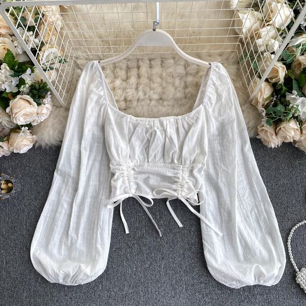 women elegant square collar puff long sleeve cropped shirt solid drawstring tassels high street summer club blouse women's blouses & s, White
women elegant square collar puff long sleeve cropped shirt solid drawstring tassels high street summer club blouse women's blouses & s, White