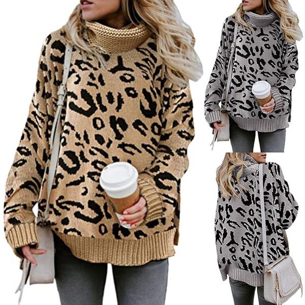 women's sweaters 2021 autumn and winter products casual split knit leopard print high collar pullover sweater women clothes plus size, White;black
women's sweaters 2021 autumn and winter products casual split knit leopard print high collar pullover sweater women clothes plus size, White;black