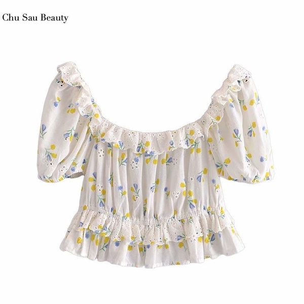 women's t-shirt chu sau beauty 2021 summer style ladies floral shirt, waist short pleated baby shirt lace lotus leaf trim, White
women's t-shirt chu sau beauty 2021 summer style ladies floral shirt, waist short pleated baby shirt lace lotus leaf trim, White