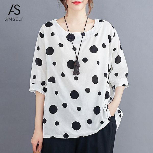 women's t-shirt anself summer fashion women vintage printed half sleeved boho plus size black dot femme loose casual mujer, White
women's t-shirt anself summer fashion women vintage printed half sleeved boho plus size black dot femme loose casual mujer, White