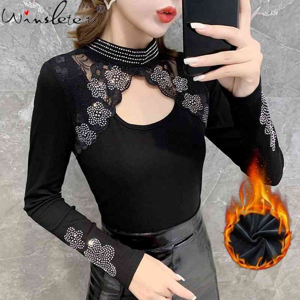 women's t-shirt fall winter korean style chic hollow out shiny diamonds women cotton ropa mujer with fleece tees t00402a, White
women's t-shirt fall winter korean style chic hollow out shiny diamonds women cotton ropa mujer with fleece tees t00402a, White