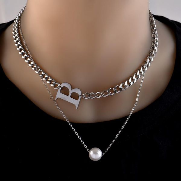 chains stainless steel no fade double pearl word b accessory necklace hip-hop web celebrity light luxury cold wind collarbone chain, Silver
chains stainless steel no fade double pearl word b accessory necklace hip-hop web celebrity light luxury cold wind collarbone chain, Silver
