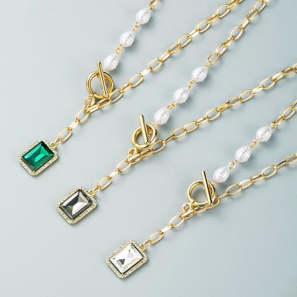 chains fashion design square crystal pendant necklace for women simple pearl emerald gold chain collier femme trend, Silver
chains fashion design square crystal pendant necklace for women simple pearl emerald gold chain collier femme trend, Silver