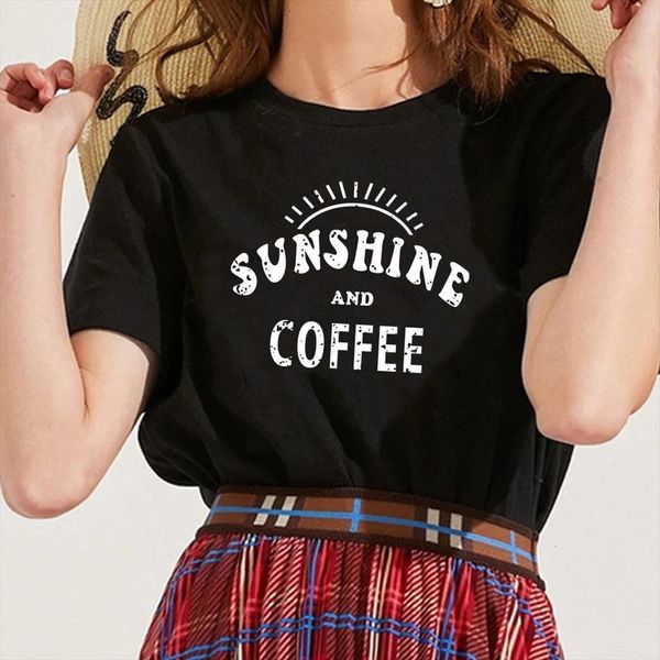 sunshine and coffee letter print men women short sleeve o neck loose summer tee femme for beach vacation, White;black
sunshine and coffee letter print men women short sleeve o neck loose summer tee femme for beach vacation, White;black