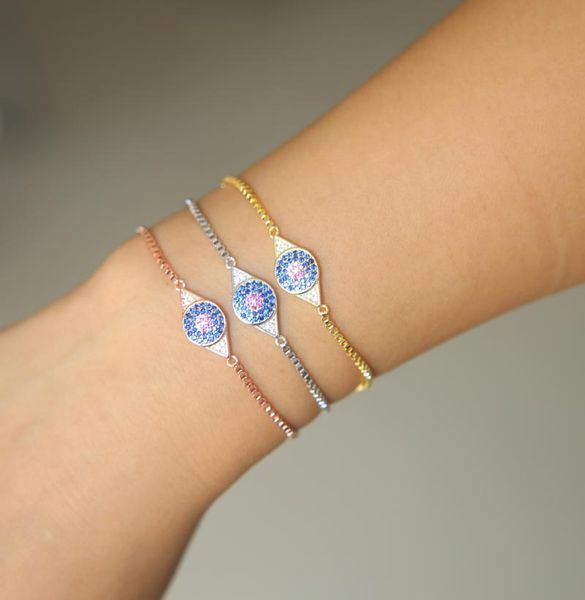 charm bracelets 2021 factory dainty delicate jewelry wholesale tiny mini eye pave blue cz fashion bangle brarcelet, Golden;silver