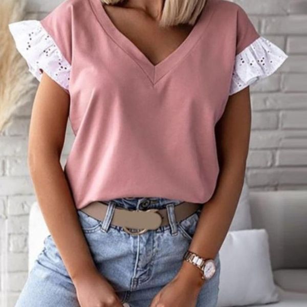 women's t-shirt femme 2021 summer casual women solid deep v-neck lady outwear tees loose ruffles short sleeve shirts spring g2562, White
women's t-shirt femme 2021 summer casual women solid deep v-neck lady outwear tees loose ruffles short sleeve shirts spring g2562, White