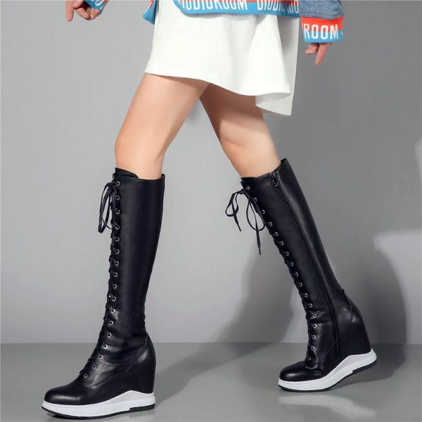 boots winter warm thigh high shoes women genuine leather wedges heel knee female lace up tall shaft platform oxfords, Black
boots winter warm thigh high shoes women genuine leather wedges heel knee female lace up tall shaft platform oxfords, Black