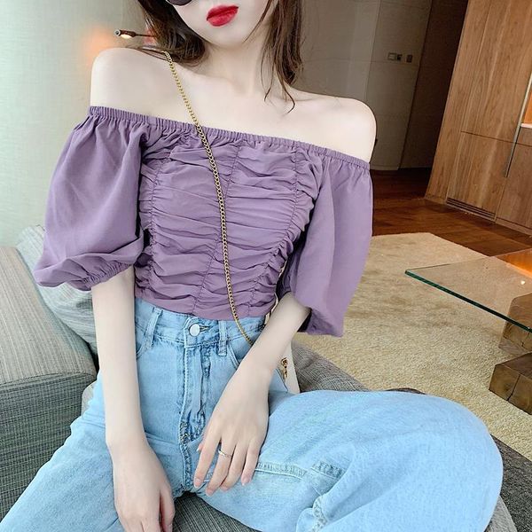 women's blouses & shirts 2021 summer fashion temperament off-the-shoulder vintage crumpled square collar short sleeve shirt women ', White
women's blouses & shirts 2021 summer fashion temperament off-the-shoulder vintage crumpled square collar short sleeve shirt women ', White