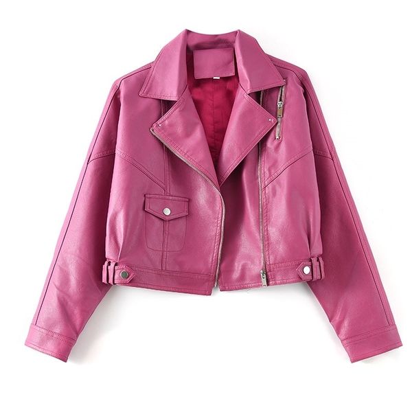 women streetwear faux leather jacket spring autumn turn down collar black short coat ladies pink biker moto outwear 210602
women streetwear faux leather jacket spring autumn turn down collar black short coat ladies pink biker moto outwear 210602