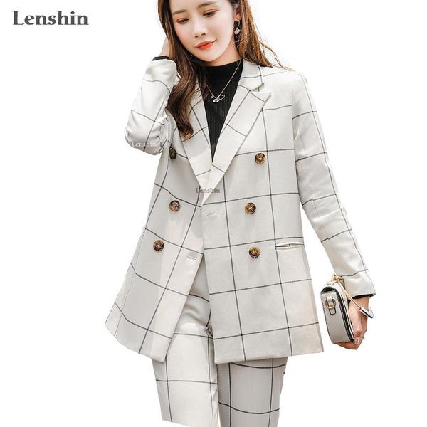 women's suits & blazers lenshin high-quality two pieces set soft pant suit style double breasted long coat with ankle-length trouser, White;black
women's suits & blazers lenshin high-quality two pieces set soft pant suit style double breasted long coat with ankle-length trouser, White;black