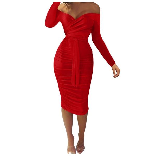 casual dresses women fashion solid midi dress off shoulder ruched belted tight long sleeve bodycon vestido sexy, Black;gray
casual dresses women fashion solid midi dress off shoulder ruched belted tight long sleeve bodycon vestido sexy, Black;gray