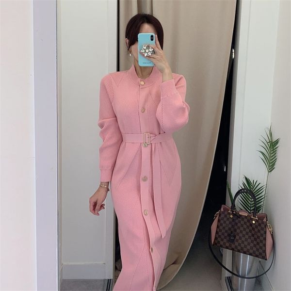 women autumn chic sashes slim waist dresses winter elegant single breasted femme vestidos solid color knitted dress female gk511 210507, Black;gray
women autumn chic sashes slim waist dresses winter elegant single breasted femme vestidos solid color knitted dress female gk511 210507, Black;gray