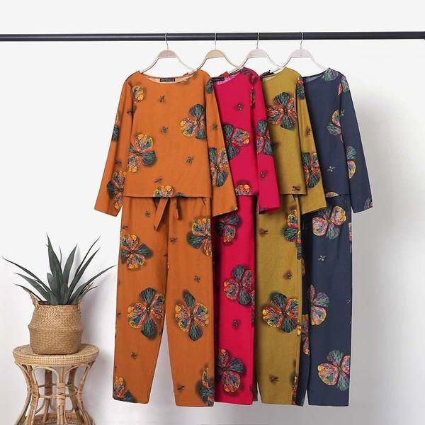 women's two piece pants 2021 long sleeve blouses and harem female floral elastic waist trousers 2pcs women casual printed sets, White
women's two piece pants 2021 long sleeve blouses and harem female floral elastic waist trousers 2pcs women casual printed sets, White