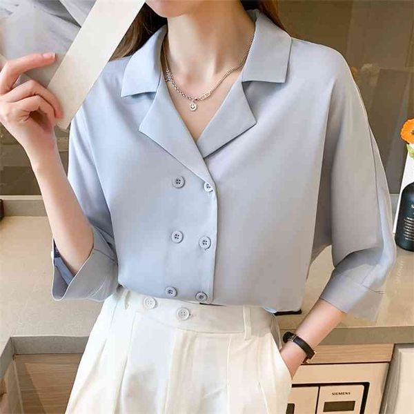 women's shirt solid color chiffon blouse female loose half sleeve suit collar shirts lady simple style 210507, White
women's shirt solid color chiffon blouse female loose half sleeve suit collar shirts lady simple style 210507, White