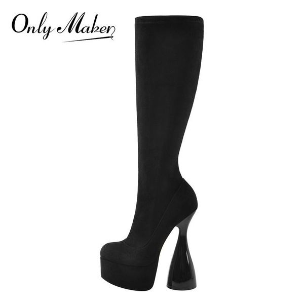 boots onlymaker platform knee high black flock elastic spike heels side zipper long for women spring autumn big size
boots onlymaker platform knee high black flock elastic spike heels side zipper long for women spring autumn big size