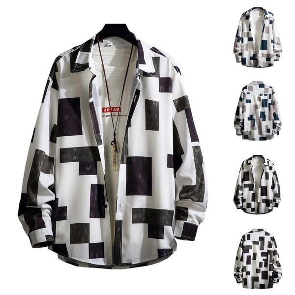 men's shirt lapel long sleeve loose style floral lining plaid men fashion casual streetwear dress coats shirts, White;black
men's shirt lapel long sleeve loose style floral lining plaid men fashion casual streetwear dress coats shirts, White;black