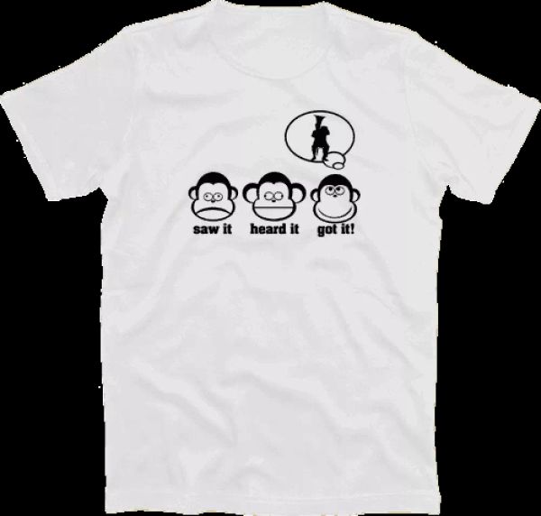 three monkeys saw it heard it got it baritone bari tone wind instrument t-shirt s-xxxl, White;black
three monkeys saw it heard it got it baritone bari tone wind instrument t-shirt s-xxxl, White;black