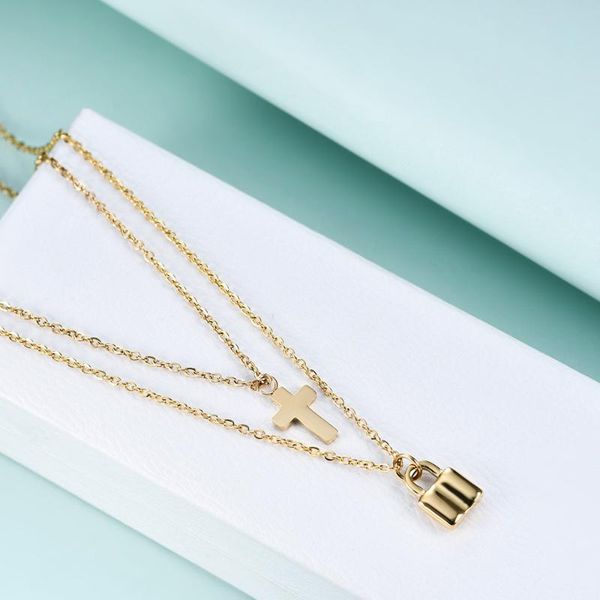 fashion 2 layers gold stainless steel chain necklaces for women men jewelry gifts key cross pendant necklace couples choker, Silver
fashion 2 layers gold stainless steel chain necklaces for women men jewelry gifts key cross pendant necklace couples choker, Silver
