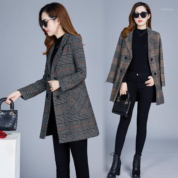 women's wool & blends winter warm women stylish plaid woll double breasted thicken long outwear coat casual slim jackets overcoats 2021, Black
women's wool & blends winter warm women stylish plaid woll double breasted thicken long outwear coat casual slim jackets overcoats 2021, Black