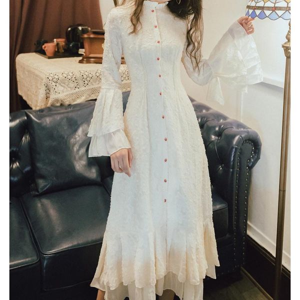 casual dresses autumn french retro jacquard dress lace half high neck waist slim flare sleeve single-breasted stacked ruffled, Black;gray
casual dresses autumn french retro jacquard dress lace half high neck waist slim flare sleeve single-breasted stacked ruffled, Black;gray