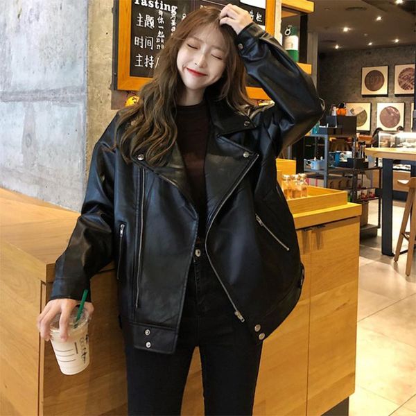 women's jackets casual fashion 2021 spring black pu leather loose turn down collar zipper student wild outwear women office lady, Black;brown
women's jackets casual fashion 2021 spring black pu leather loose turn down collar zipper student wild outwear women office lady, Black;brown