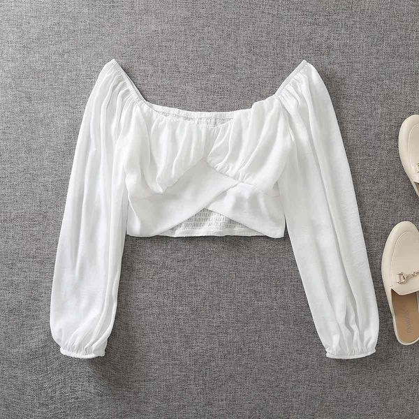 women one word collar long sleeves white t-shirt vintage cropped hem slim cropped short chic female 210507
women one word collar long sleeves white t-shirt vintage cropped hem slim cropped short chic female 210507