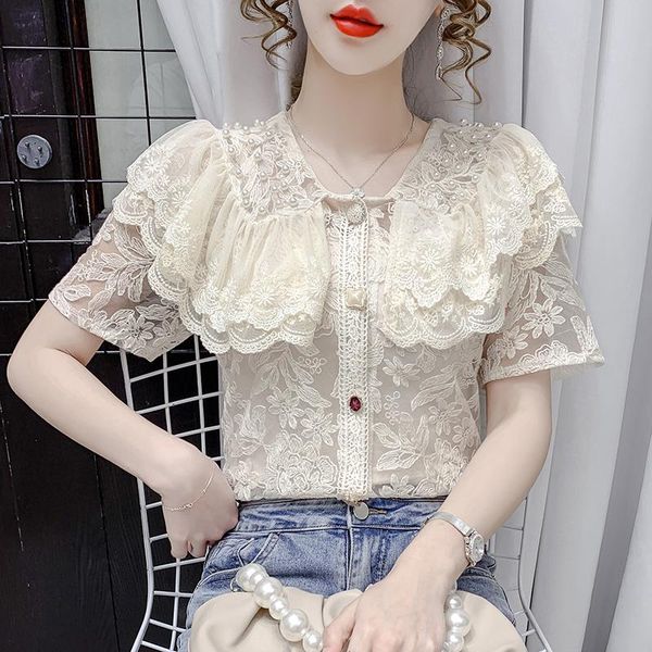 women's blouses & shirts ruffle lace floral blusas summer 2021 v collar short sleeve shirt loose vintage ladies koreanvintage 938a, White
women's blouses & shirts ruffle lace floral blusas summer 2021 v collar short sleeve shirt loose vintage ladies koreanvintage 938a, White