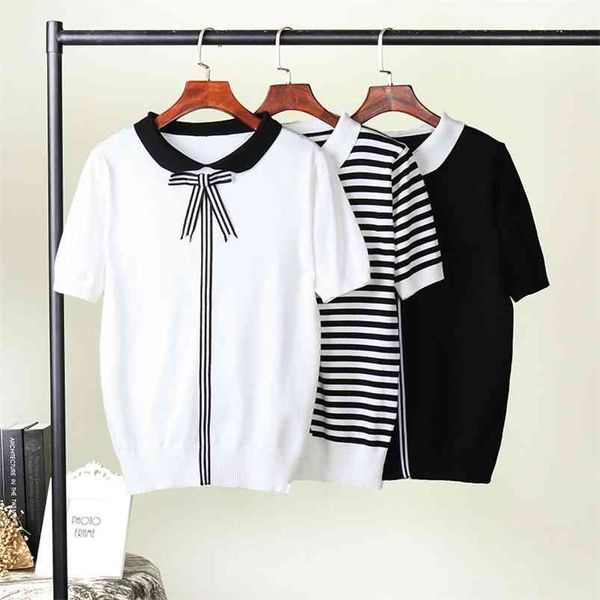 hlbcbg women knitted summer stripe t shirt bowtie preppy style student cute tee short sleeve tshirt female 210623, White
hlbcbg women knitted summer stripe t shirt bowtie preppy style student cute tee short sleeve tshirt female 210623, White