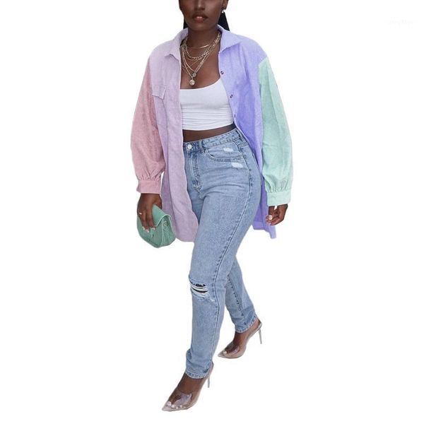 women's blouses & shirts women fashion long sleeve patchwork color blouse casual lapel pocket spring blusas streetwear, White
women's blouses & shirts women fashion long sleeve patchwork color blouse casual lapel pocket spring blusas streetwear, White