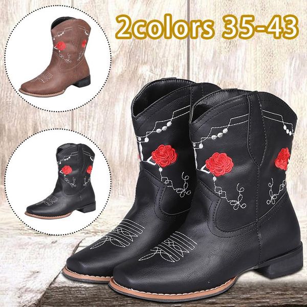 boots women's retro embroidered thick heel square toe plus size ladies fashion mid calf western arrival botas #4, Black
boots women's retro embroidered thick heel square toe plus size ladies fashion mid calf western arrival botas #4, Black