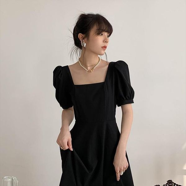 black summer retro womens dresses square collar puff sleeve long vestido de mujer femme robe, Black;gray
black summer retro womens dresses square collar puff sleeve long vestido de mujer femme robe, Black;gray