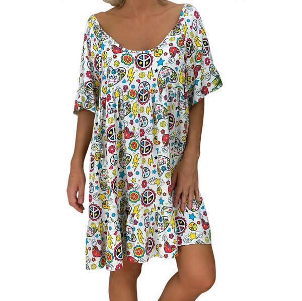 fashion plus size women summer short sleeve print loose simple casual ladies slim mini dress, Black;gray
fashion plus size women summer short sleeve print loose simple casual ladies slim mini dress, Black;gray