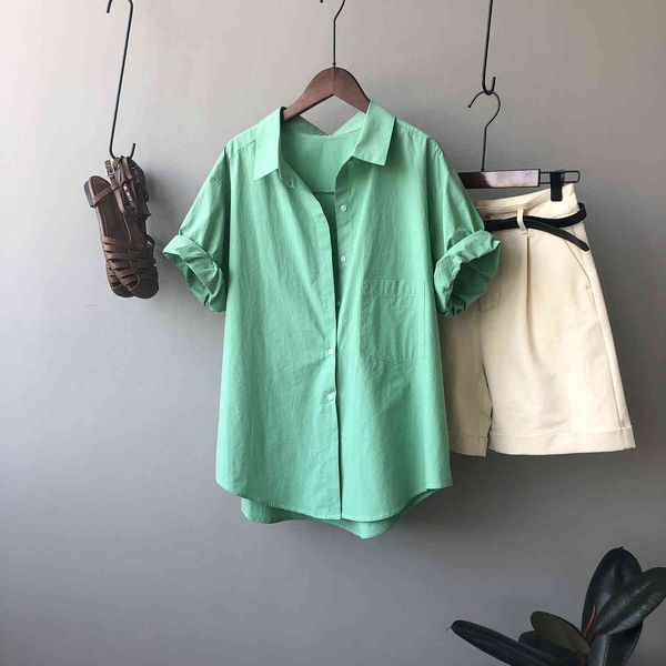women's blouses & shirts solid color short sleeve shirt female 2021 summer single -breasted casual blousers thin korean design lap, White
women's blouses & shirts solid color short sleeve shirt female 2021 summer single -breasted casual blousers thin korean design lap, White