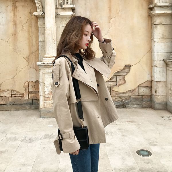 women's trench coats windbreaker short style loose all-match yfh8, Tan;black 
women's trench coats windbreaker short style loose all-match yfh8, Tan;black