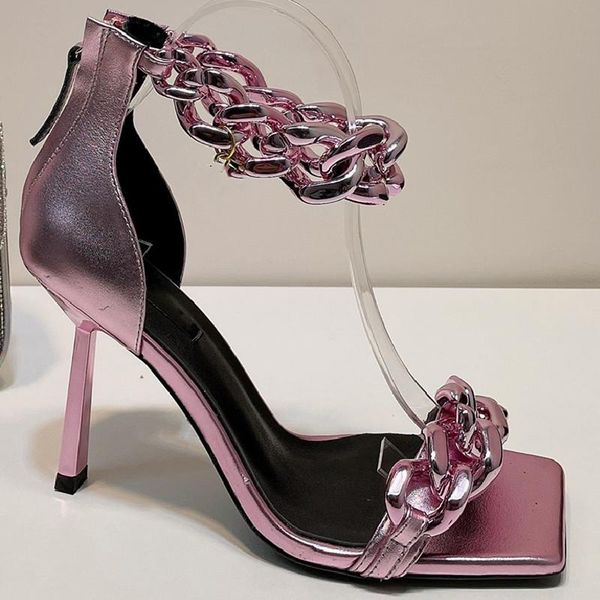 sandals chain woman shoes women open toe genuine leather high irregular strange heel ankle strap party, Black
sandals chain woman shoes women open toe genuine leather high irregular strange heel ankle strap party, Black