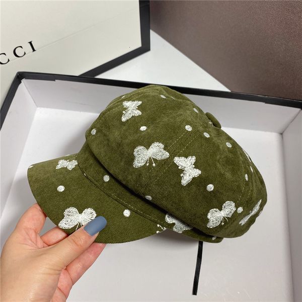autumn and winter female butterfly embroidered octagonal south cool versatile children's british style painter's hat, Yellow
autumn and winter female butterfly embroidered octagonal south cool versatile children's british style painter's hat, Yellow