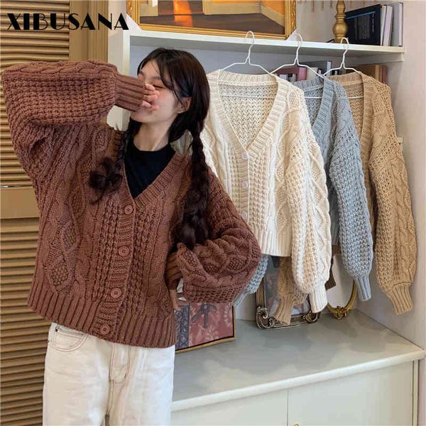 women sweaters coat autumn winter solid loose vintage lantern sleeve v-neck cardigans short knitted female 210423, White;black
women sweaters coat autumn winter solid loose vintage lantern sleeve v-neck cardigans short knitted female 210423, White;black