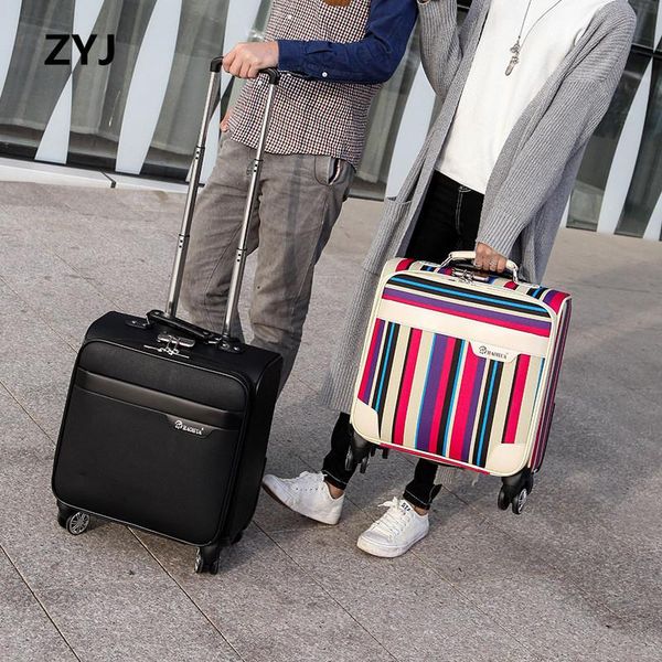 business travel leather rolling luggages spinner wheels 18 inch striped suitcase airplane carry on trolley luggage suitcases