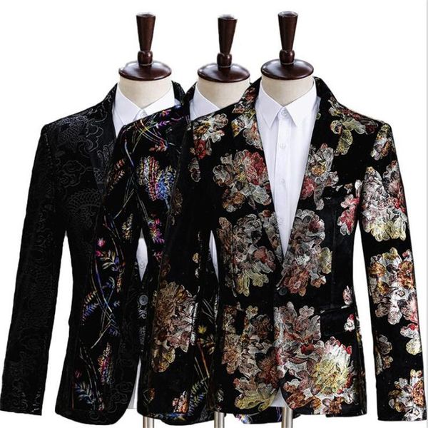 men's suits & blazers printed costumes slim retro button high-quality stage traje de vestir hombre elegante, White;black 
men's suits & blazers printed costumes slim retro button high-quality stage traje de vestir hombre elegante, White;black