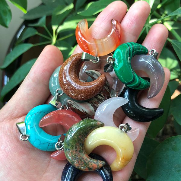 30mm natural stone crystal charms pendants ox horn crescent shape copper edging for necklace jewelry making diy gift women, Bronze;silver
30mm natural stone crystal charms pendants ox horn crescent shape copper edging for necklace jewelry making diy gift women, Bronze;silver