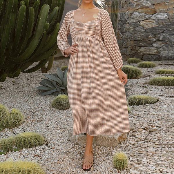 casual dresses autumn plaid square neck long dress women elegant puff sleeve office ladies holiday robe 2021 female vestidos, Black;gray
casual dresses autumn plaid square neck long dress women elegant puff sleeve office ladies holiday robe 2021 female vestidos, Black;gray